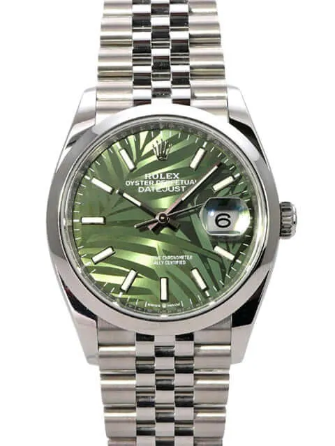 Rolex Datejust 36 Oystersteel 126200 Olivgrün Palmenmuster Jubile-Band