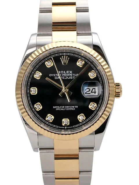 Rolex Datejust 36 Oystersteel Gelbgold 126233 Schwarz Diamant