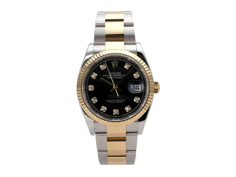 Rolex Datejust 36 Oystersteel Gelbgold 126233 Schwarz Diamant
