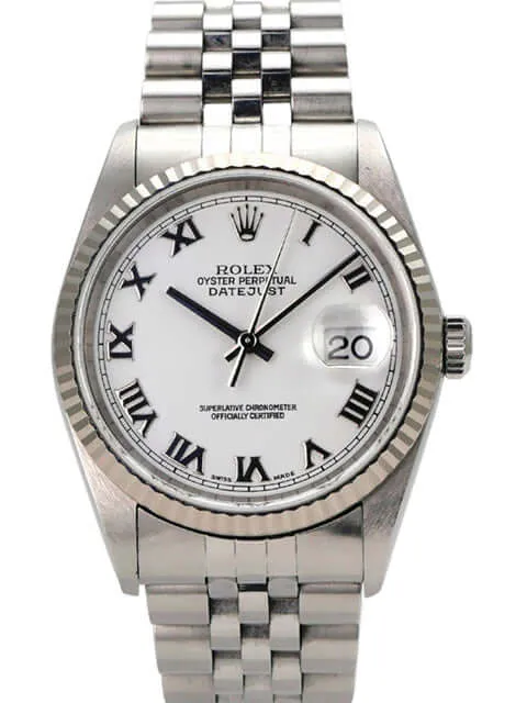Rolex Datejust 36 16234 Weiß Römisch Jubile-Band