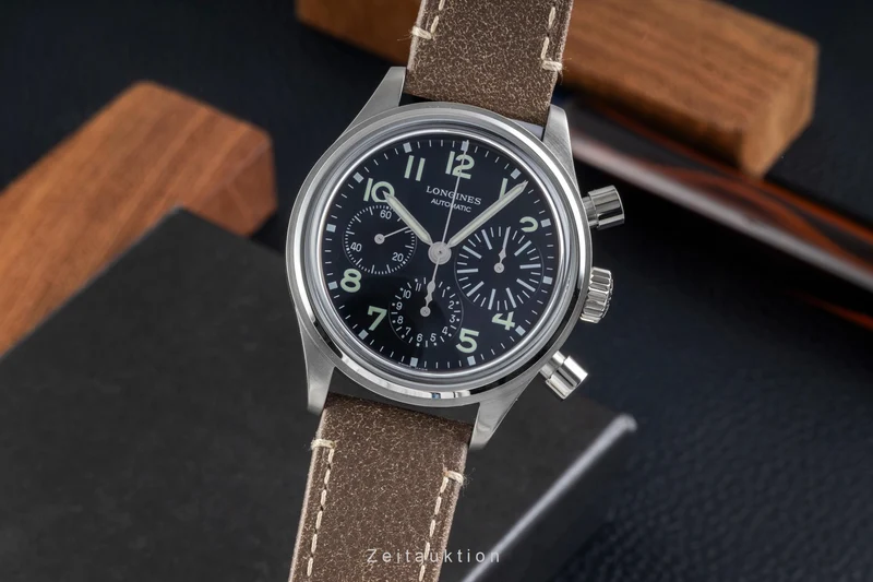 Longines Avigation chronograph steel automatic men's watch L2.816.4.53.2 LP: 3250EUR [2605285]