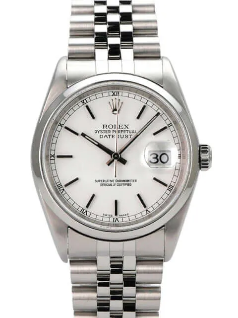Rolex Datejust 36 Edelstahl 16200 Weiß Jubile-Band