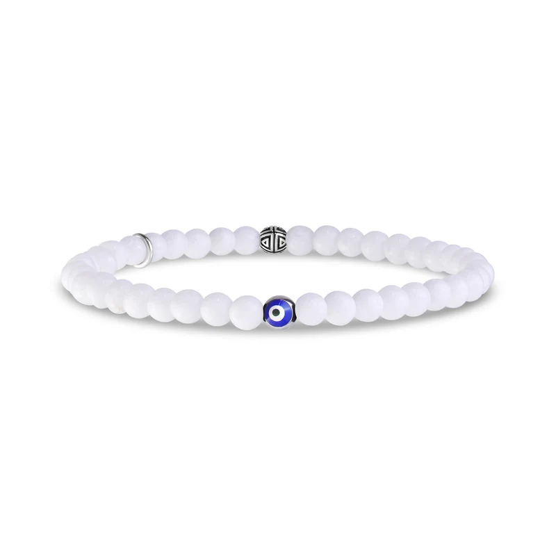 Evil Eye White Jade Schutz Perle Armband | 4MM