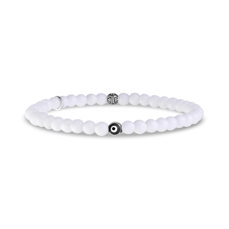 Evil Eye White Jade Schutz Perle Armband | 4MM