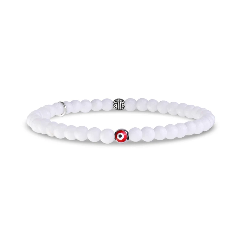 Evil Eye White Jade Schutz Perle Armband | 4MM