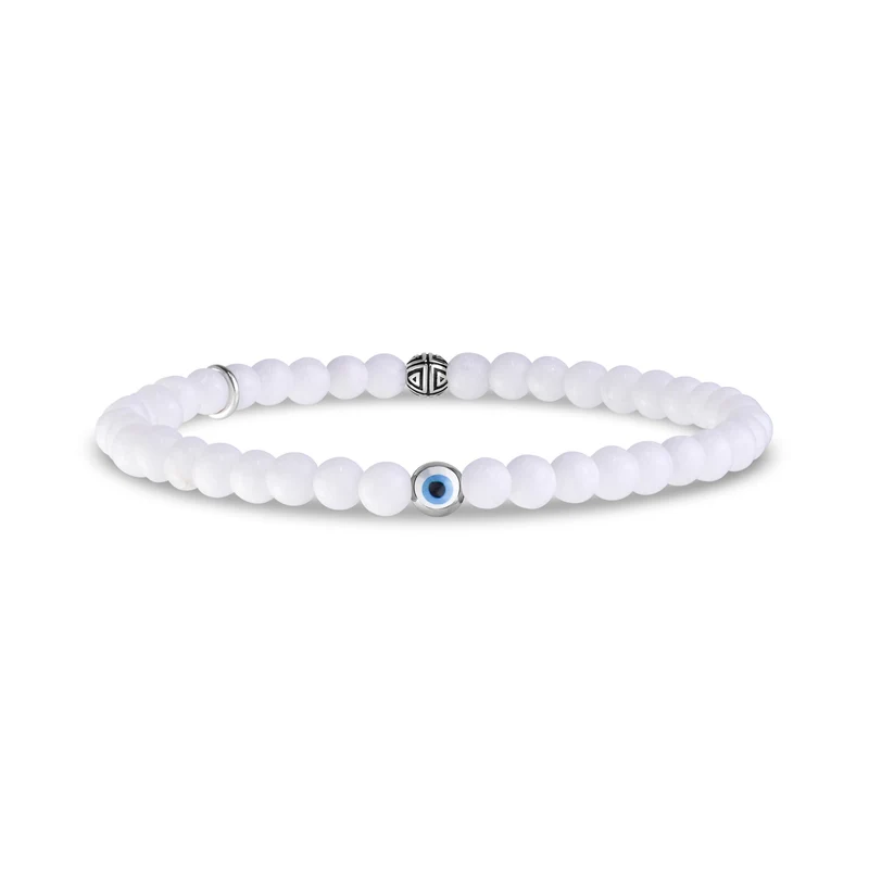 Evil Eye White Jade Schutz Perle Armband | 4MM