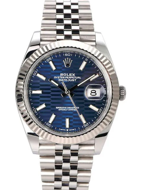 Rolex Datejust 41 Edelstahl Weißgold 126334 Blau Riffelmuster Jubile-Band