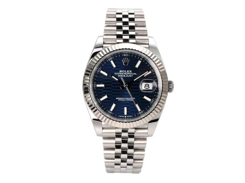 Rolex Datejust 41 Edelstahl Weißgold 126334 Blau Riffelmuster Jubile-Band