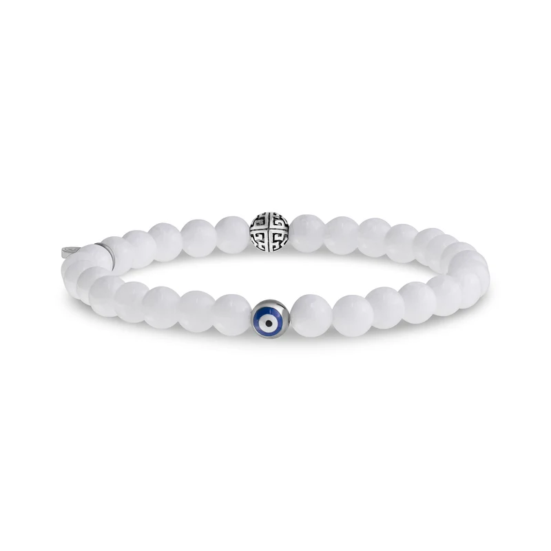 Evil Eye White Jade Schutz Perlen Armband | 6MM