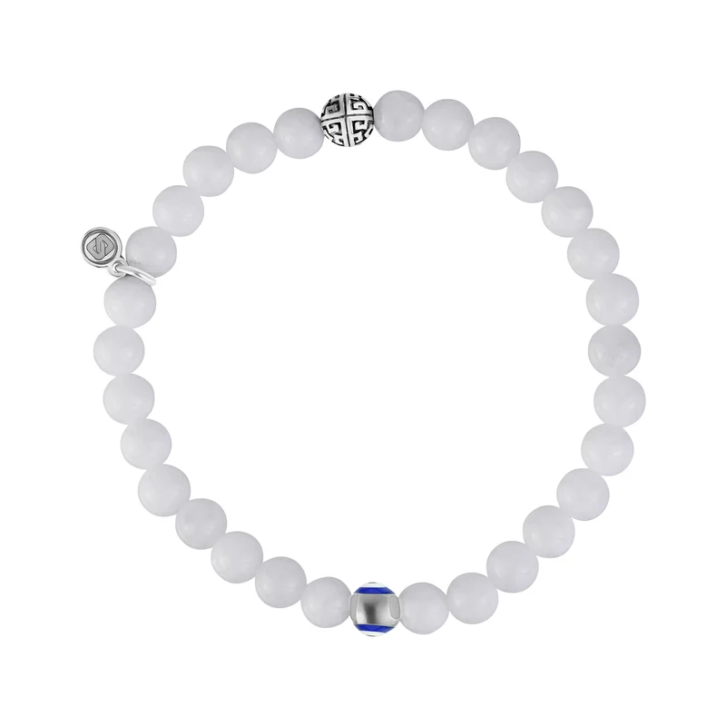 Evil Eye White Jade Schutz Perlen Armband | 6MM