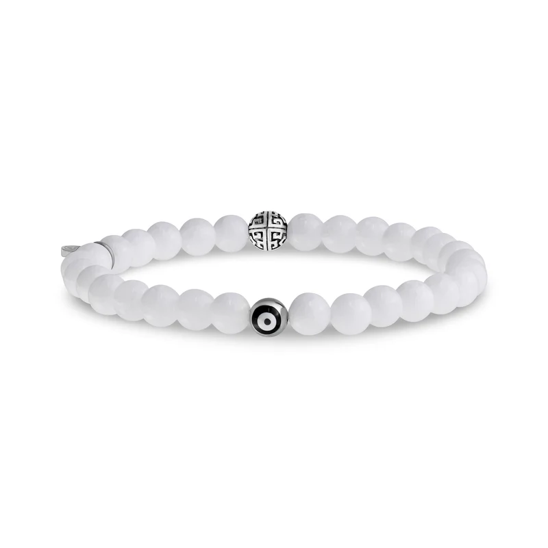Evil Eye White Jade Schutz Perlen Armband | 6MM