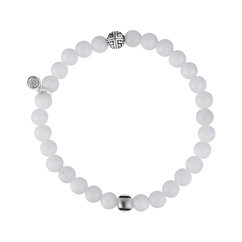 Evil Eye White Jade Schutz Perlen Armband | 6MM