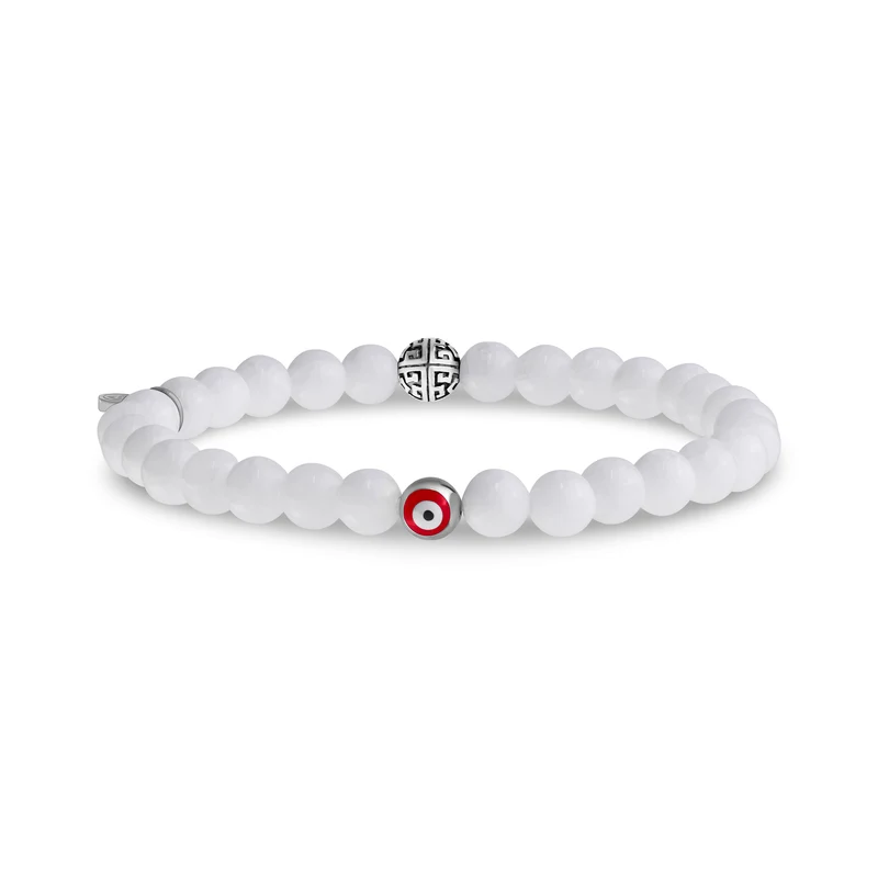 Evil Eye White Jade Schutz Perlen Armband | 6MM