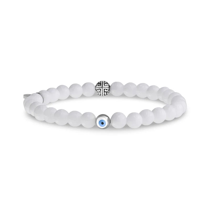 Evil Eye White Jade Schutz Perlen Armband | 6MM