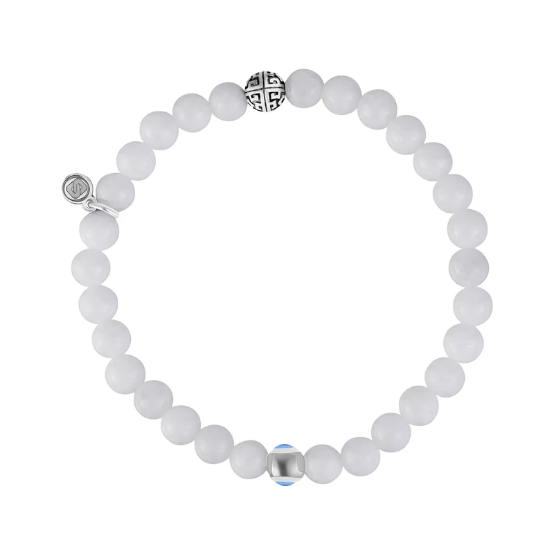 Evil Eye White Jade Schutz Perlen Armband | 6MM