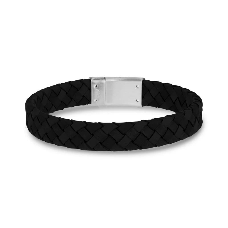 Schwarzes Lederarmband mit Stahlschließe
