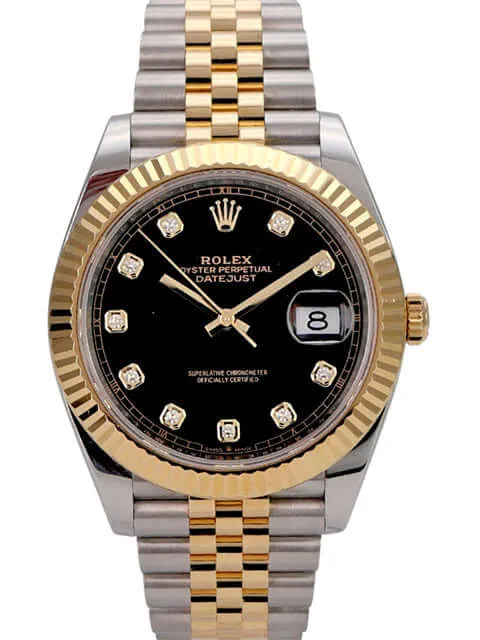 Rolex Datejust 41 Edelstahl Gelbgold 126333 Schwarz Diamant Jubile-Band