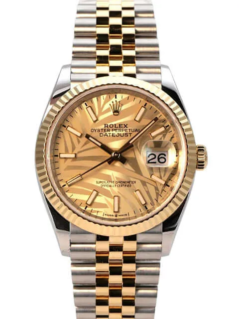Rolex Datejust 36 Oystersteel Gelbgold 126233 Golden Palmenmuster Jubile-Band