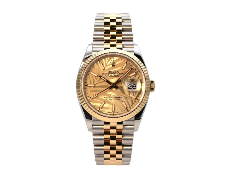 Rolex Datejust 36 Oystersteel Gelbgold 126233 Golden Palmenmuster Jubile-Band