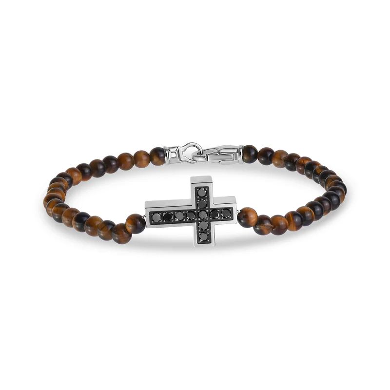 Schwarzer Zirkon Kreuz Perlenarmband