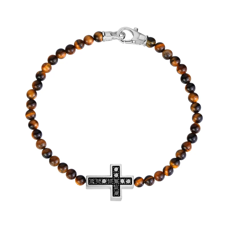 Schwarzer Zirkon Kreuz Perlenarmband
