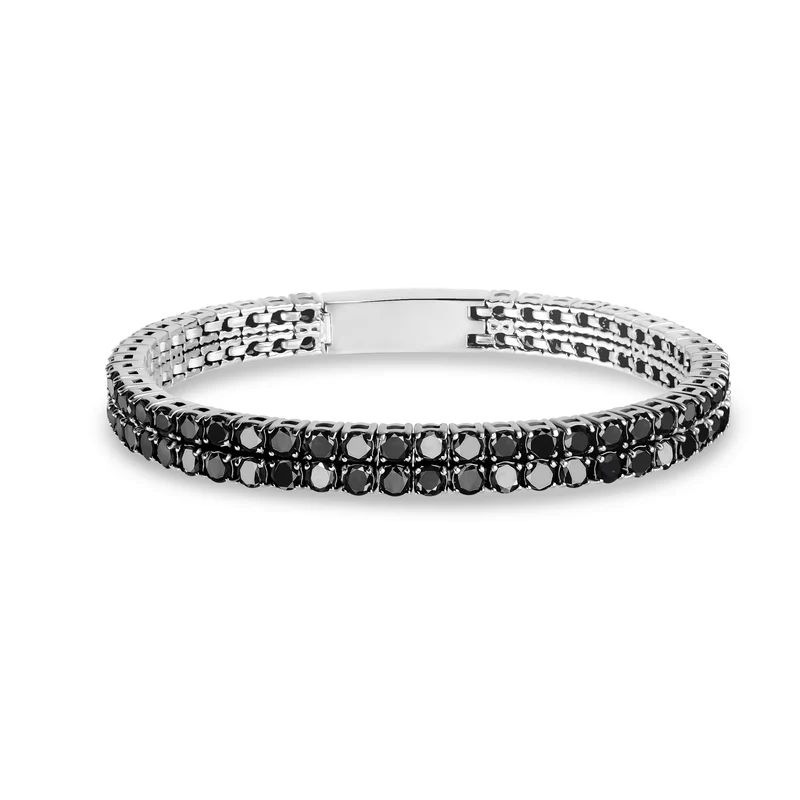 Doppelreihiges Tennisarmband mit schwarzen Steinen