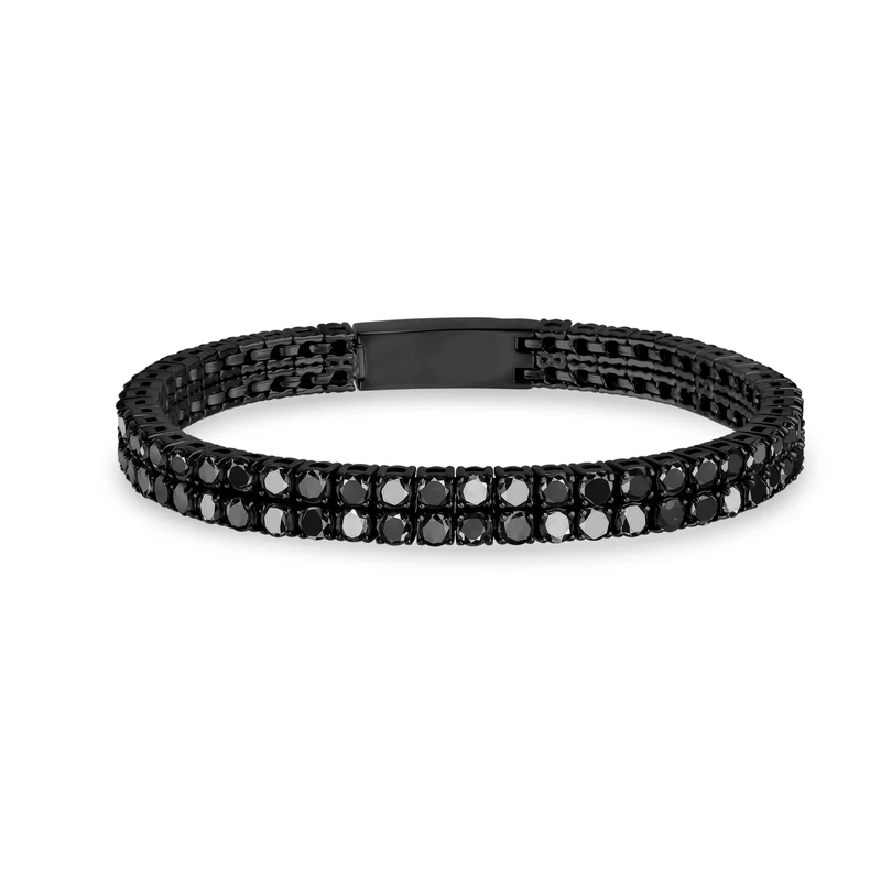 Doppelreihiges Tennisarmband mit schwarzen Steinen