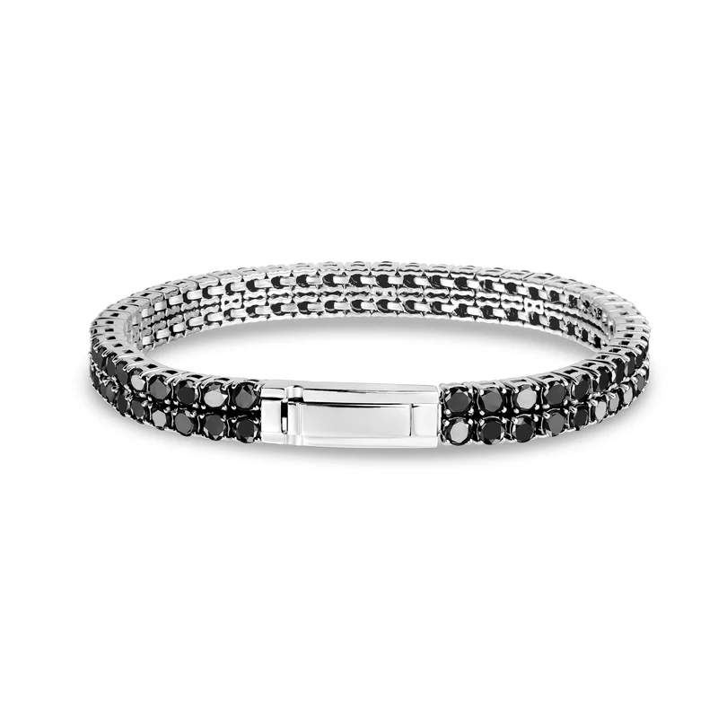 Doppelreihiges Tennisarmband mit schwarzen Steinen