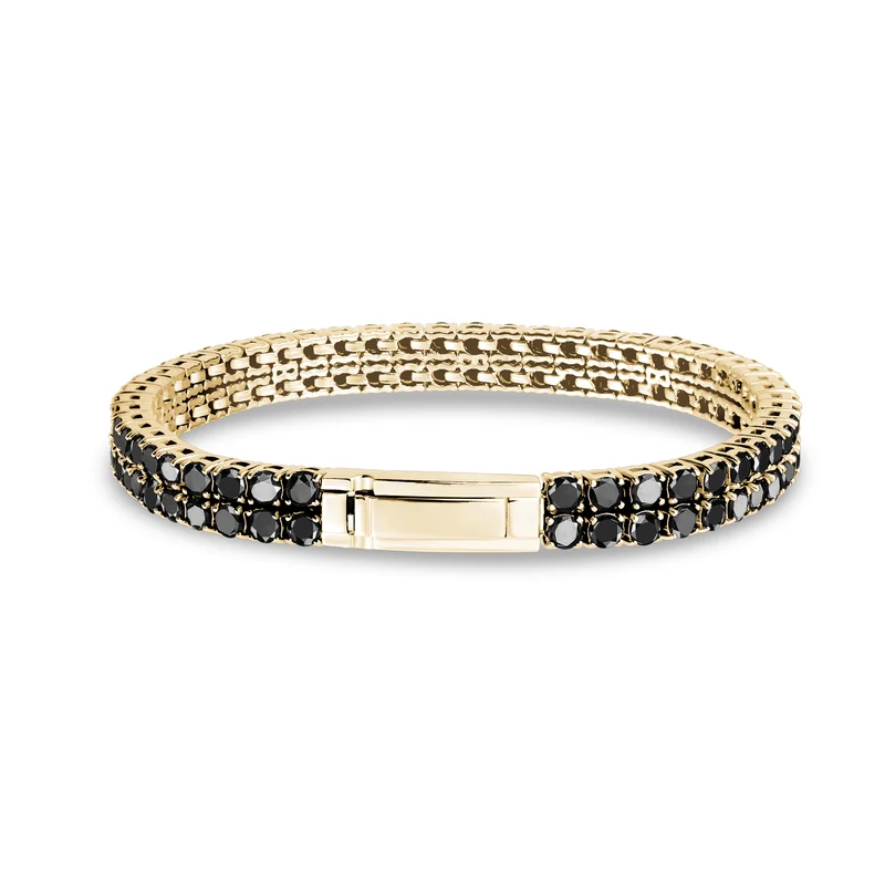 Doppelreihiges Tennisarmband mit schwarzen Steinen