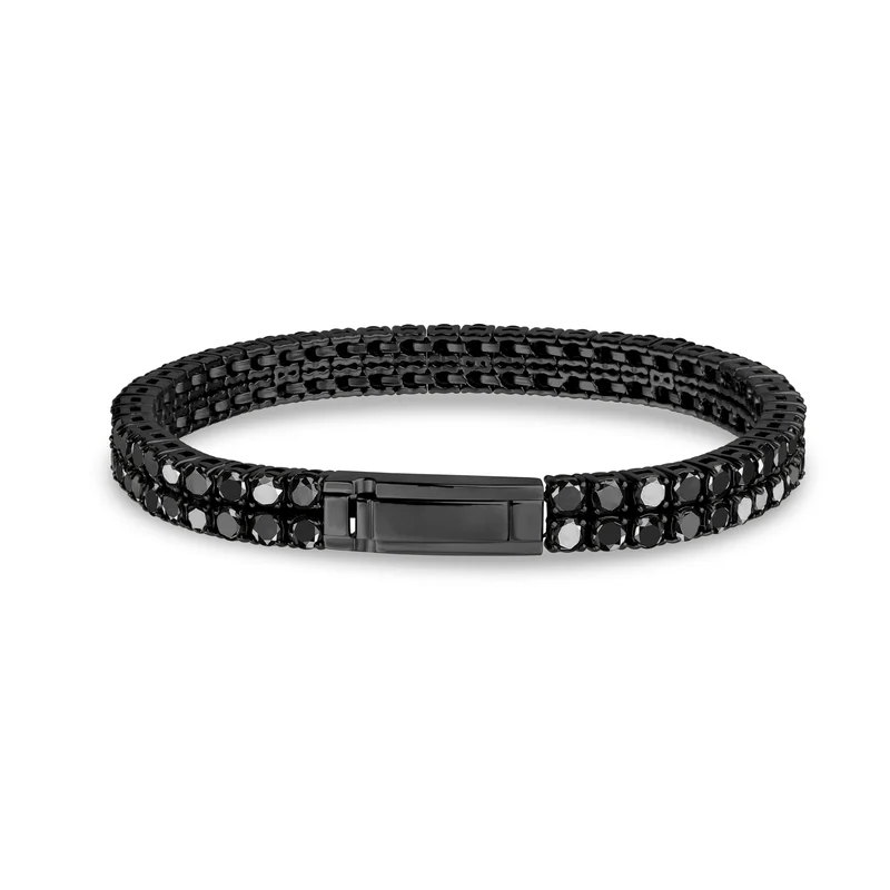 Doppelreihiges Tennisarmband mit schwarzen Steinen