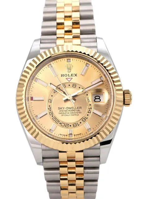 Rolex Sky-Dweller Edelstahl Gelbgold 336933 Champagner Jubile-Band