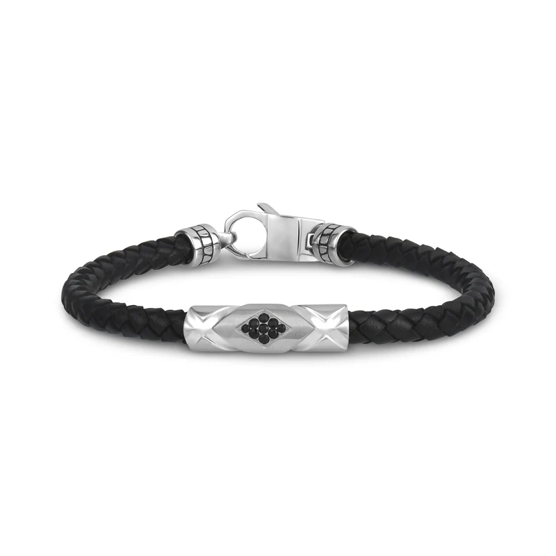Schwarzes Lederarmband mit Steinbesatz