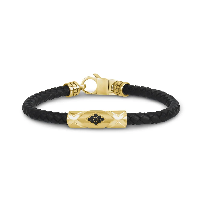 Schwarzes Lederarmband mit Steinbesatz