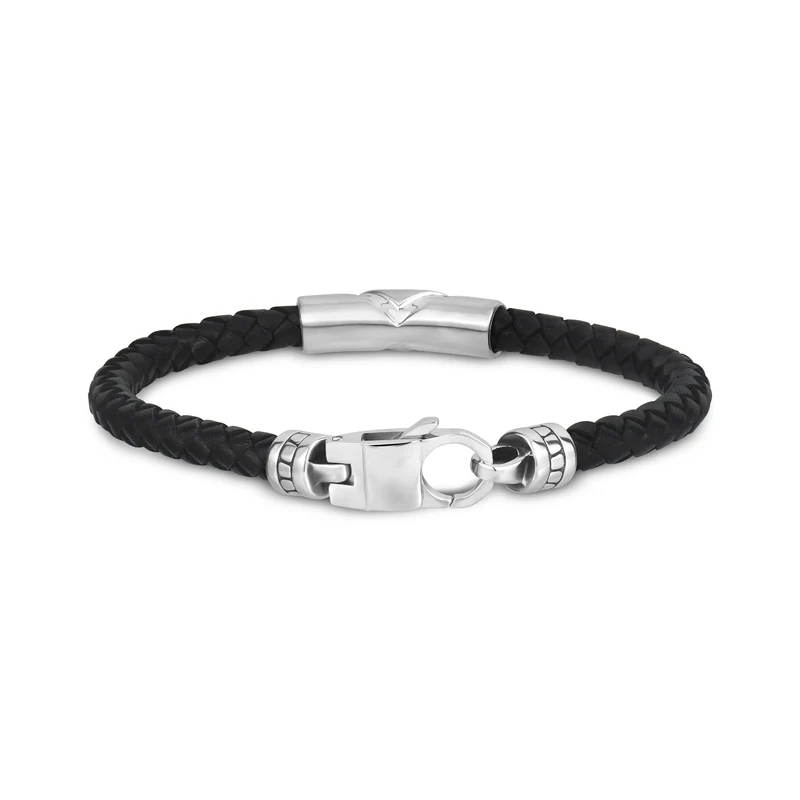 Schwarzes Lederarmband mit Steinbesatz