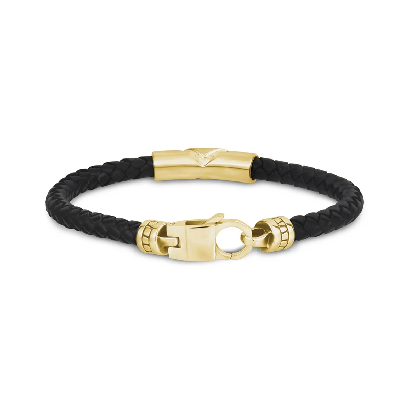 Schwarzes Lederarmband mit Steinbesatz