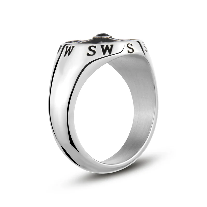 Schwarzer Stein Kompass Signet Ring