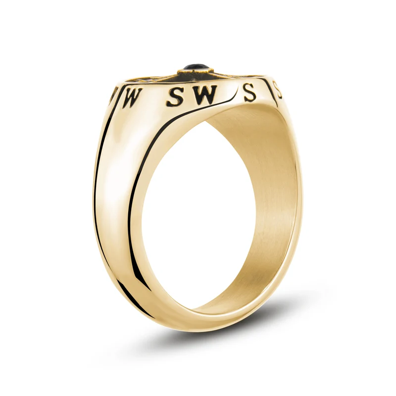 Schwarzer Stein Kompass Signet Ring