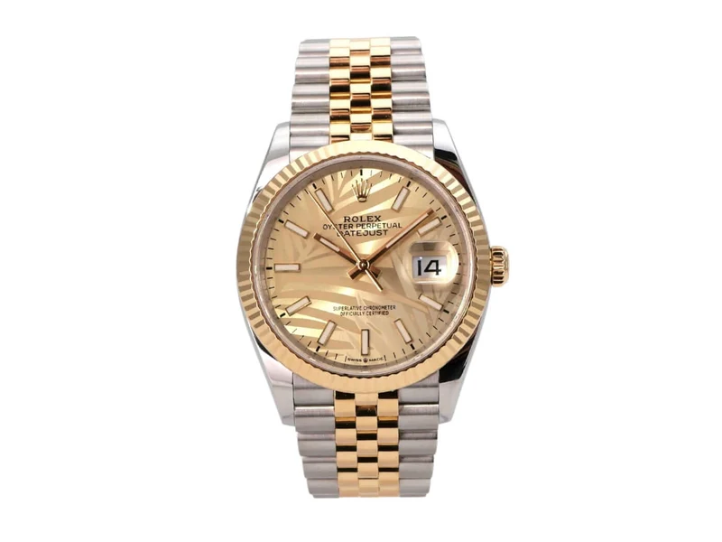Rolex Datejust 36 Oystersteel Gelbgold 126233 Golden Palmenmuster Jubile-Band