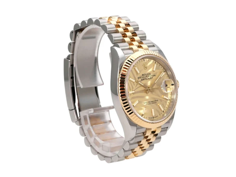 Rolex Datejust 36 Oystersteel Gelbgold 126233 Golden Palmenmuster Jubile-Band