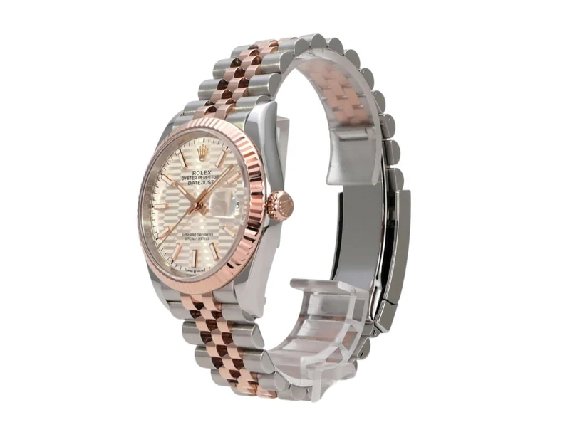 Rolex Datejust 36 Oystersteel Everose-Gold 126231 Silber Riffelmuster Jubile-Band