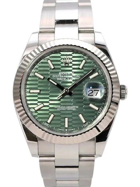 Rolex Datejust 41 Edelstahl Weißgold 126334 Mint Green Riffelmuster
