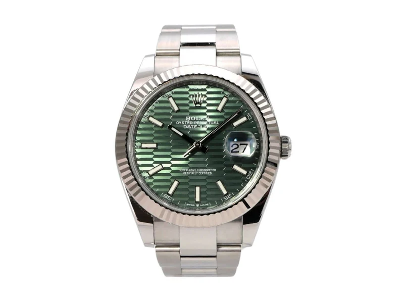 Rolex Datejust 41 Edelstahl Weißgold 126334 Mint Green Riffelmuster