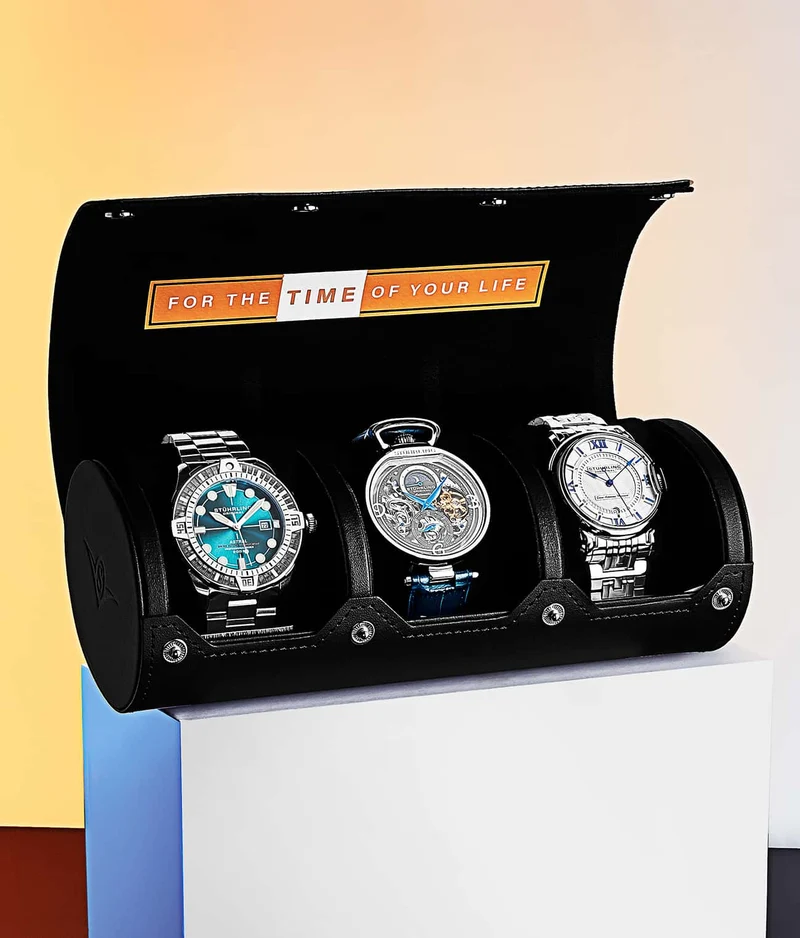 Gift of 3 Slot Travel Watch Vegan Leather Case