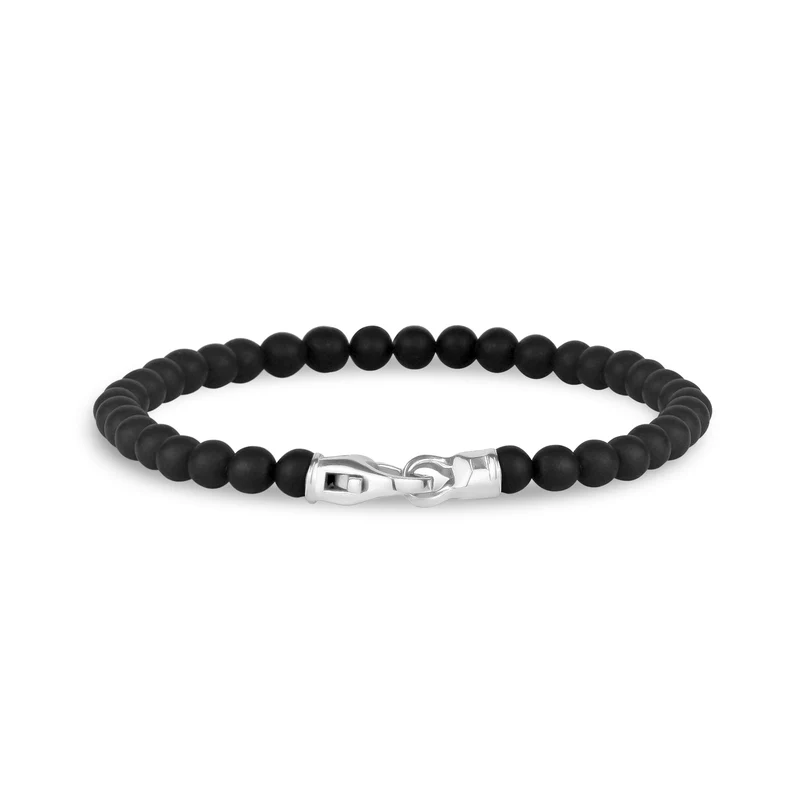 4mm Stahlschließe mattschwarzes Perlenarmband
