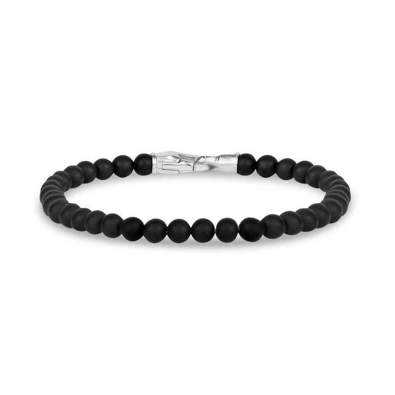 4mm Stahlschließe mattschwarzes Perlenarmband