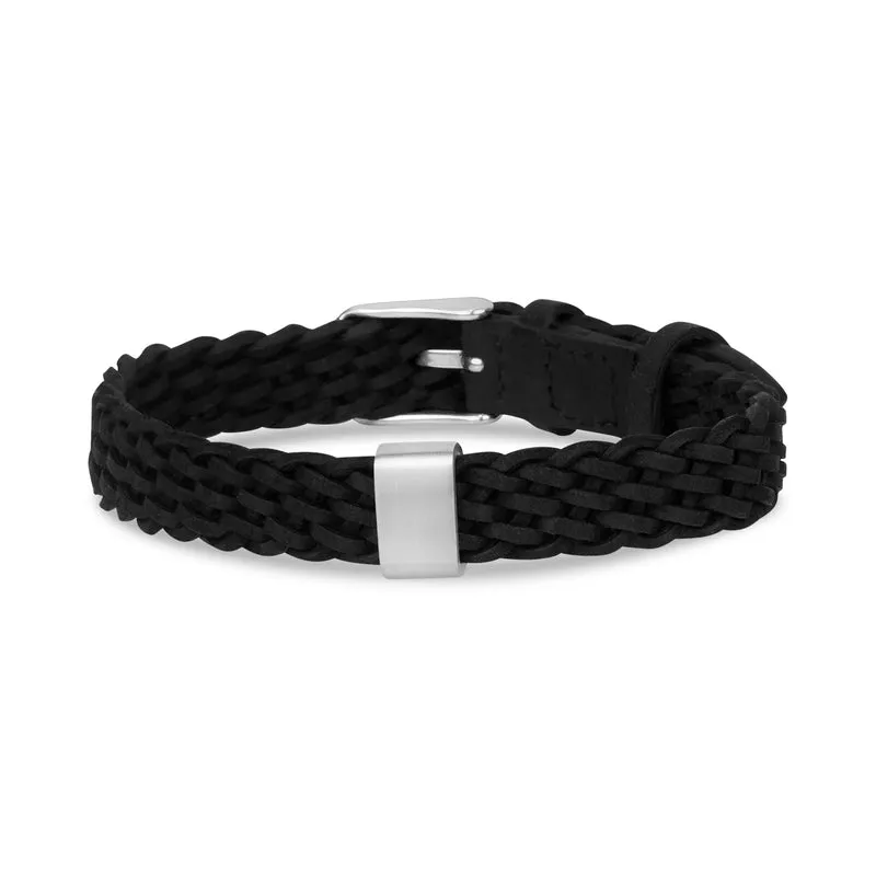 Engraved Black Braided Leather Bracelet