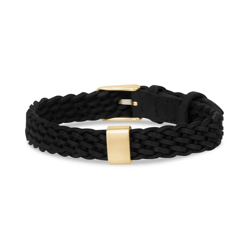 Engraved Black Braided Leather Bracelet