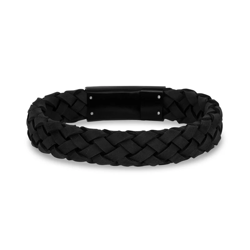 12mm Schwarzes Lederarmband