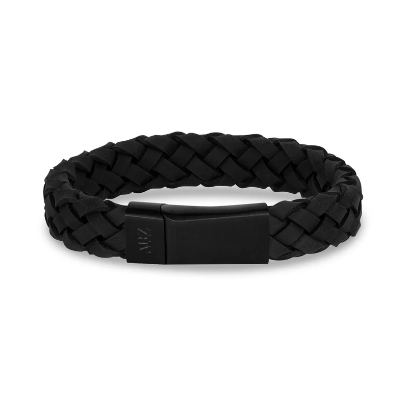 12mm Schwarzes Lederarmband