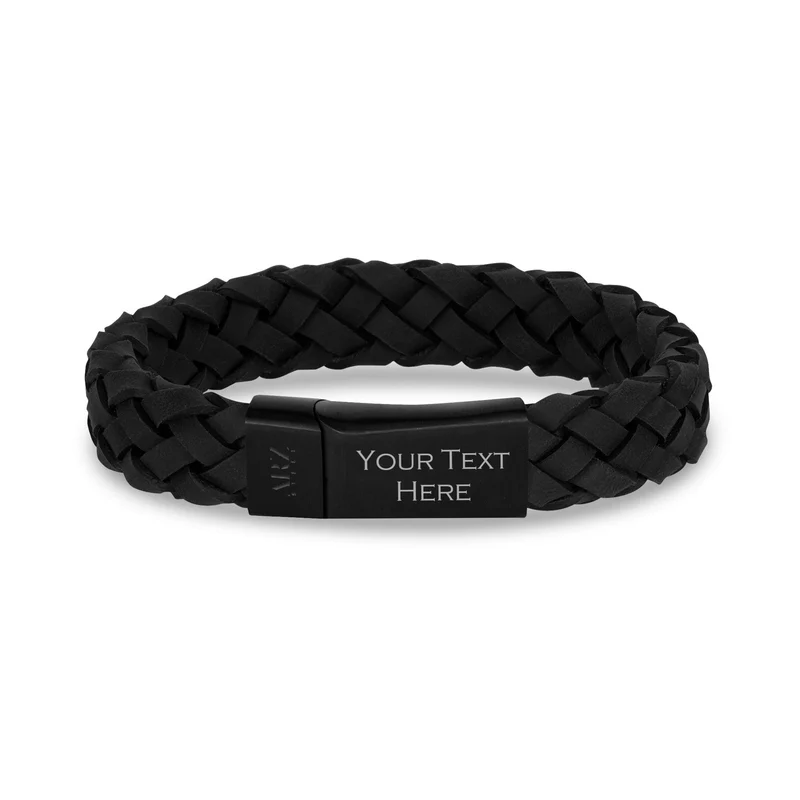 12mm Schwarzes Lederarmband